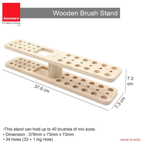 Isomars Wooden Brush Stand - Rectangular Brush Organiser for all kind of paint brushes handles (WITHOUT BRUSHES) - Isomars