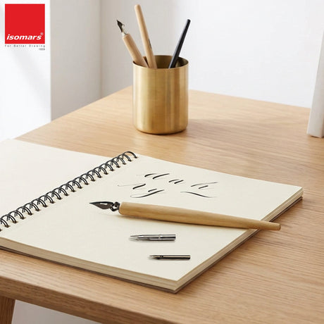 Isomars Wooden Calligraphy Pen Holder with English nib, mapping nib & flex nib for calligraphy, lettering, sketching and artistic writing - Isomars