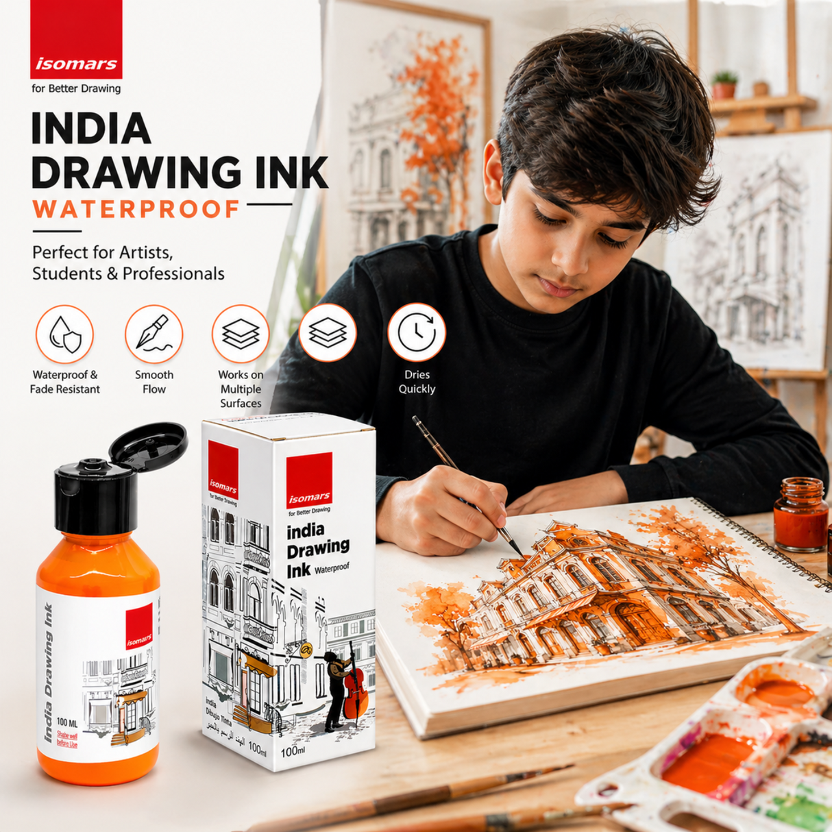 orange waterproof drawing ink 100ml