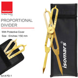 Isomars 6" Brass Proportional Divider with Storage Pouch for scaling, measuring, drawing, painting