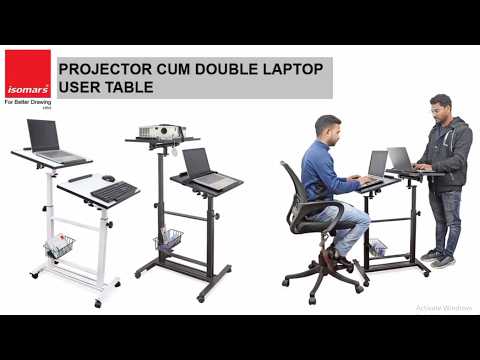 Isomars Adjustable Laptop & Projector Table | Mobile Workstation - Black