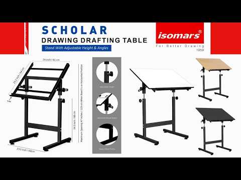 Isomars Drawing & Drafting Table - Scholar | with A1 25.5x35 Inch Size Black Laminated Board | Adjustable Height & Angle