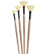 Saphire Fan Paint Brush Set of 4 | Professional Taklon Synthetic Long Handle Artist Brushes for Blending, Texture, Foliage & Cloud Effects | Acrylic, Watercolor, Oil, Gouache & Craft Painting - Isomars
