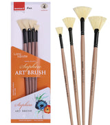 Saphire Fan Paint Brush Set of 4 | Professional Taklon Synthetic Long Handle Artist Brushes for Blending, Texture, Foliage & Cloud Effects | Acrylic, Watercolor, Oil, Gouache & Craft Painting - Isomars