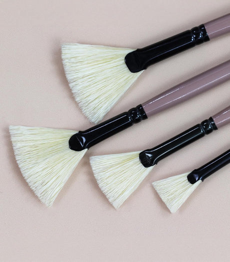 Saphire Fan Paint Brush Set of 4 | Professional Taklon Synthetic Long Handle Artist Brushes for Blending, Texture, Foliage & Cloud Effects | Acrylic, Watercolor, Oil, Gouache & Craft Painting - Isomars
