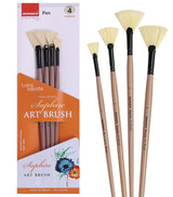 Saphire Fan Paint Brush Set of 4 | Professional Taklon Synthetic Long Handle Artist Brushes for Blending, Texture, Foliage & Cloud Effects | Acrylic, Watercolor, Oil, Gouache & Craft Painting - Isomars