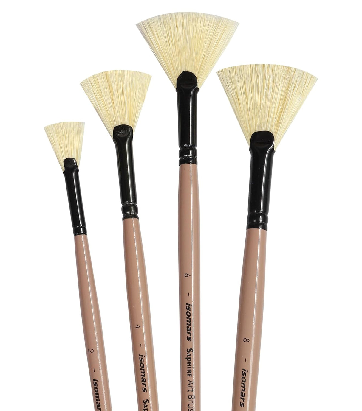 Saphire Fan Paint Brush Set of 4 | Professional Taklon Synthetic Long Handle Artist Brushes for Blending, Texture, Foliage & Cloud Effects | Acrylic, Watercolor, Oil, Gouache & Craft Painting - Isomars