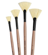 Saphire Fan Paint Brush Set of 4 | Professional Taklon Synthetic Long Handle Artist Brushes for Blending, Texture, Foliage & Cloud Effects | Acrylic, Watercolor, Oil, Gouache & Craft Painting - Isomars