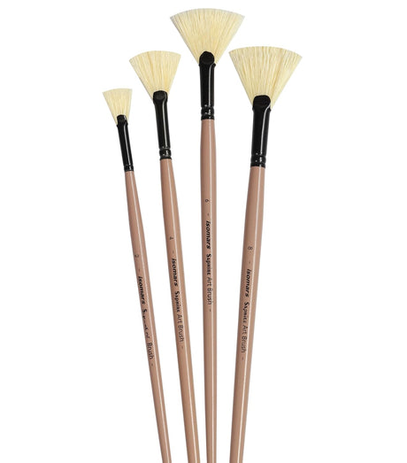 Saphire Fan Paint Brush Set of 4 | Professional Taklon Synthetic Long Handle Artist Brushes for Blending, Texture, Foliage & Cloud Effects | Acrylic, Watercolor, Oil, Gouache & Craft Painting - Isomars