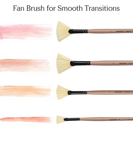 Saphire Fan Paint Brush Set of 4 | Professional Taklon Synthetic Long Handle Artist Brushes for Blending, Texture, Foliage & Cloud Effects | Acrylic, Watercolor, Oil, Gouache & Craft Painting - Isomars