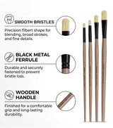 Saphire Filbert Paint Brush Set of 4 | Professional Hog Hair Long Handle Artist Brushes for Acrylic, Oil & Canvas Painting | Smooth Blending, Soft Edges & Controlled Strokes - Isomars