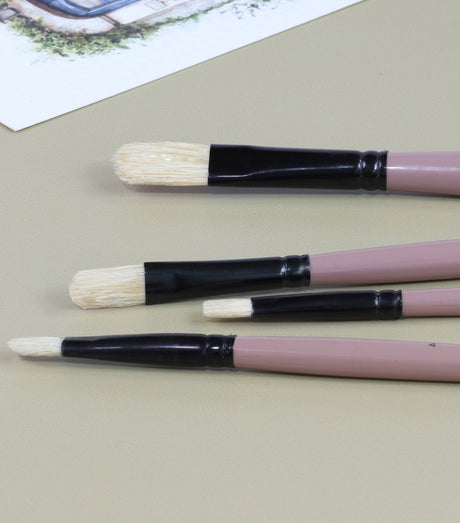 Saphire Filbert Paint Brush Set of 4 | Professional Hog Hair Long Handle Artist Brushes for Acrylic, Oil & Canvas Painting | Smooth Blending, Soft Edges & Controlled Strokes - Isomars