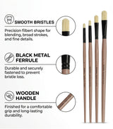 Saphire Filbert Paint Brush Set of 4 | Professional Hog Hair Long Handle Artist Brushes for Acrylic, Oil & Canvas Painting | Smooth Blending, Soft Edges & Controlled Strokes - Isomars