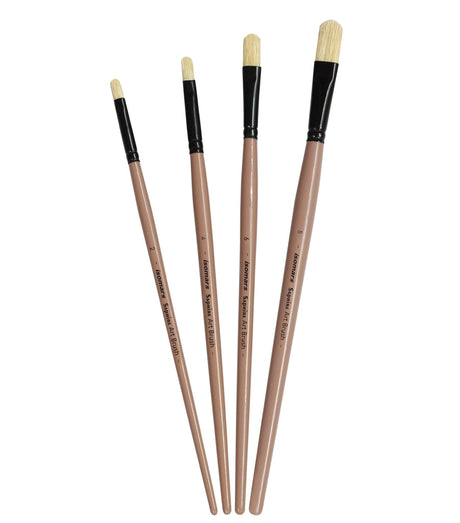 Saphire Filbert Paint Brush Set of 4 | Professional Hog Hair Long Handle Artist Brushes for Acrylic, Oil & Canvas Painting | Smooth Blending, Soft Edges & Controlled Strokes - Isomars