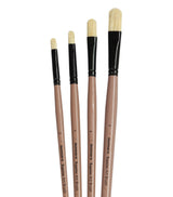Saphire Filbert Paint Brush Set of 4 | Professional Hog Hair Long Handle Artist Brushes for Acrylic, Oil & Canvas Painting | Smooth Blending, Soft Edges & Controlled Strokes - Isomars