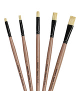 Saphire Flat Paint Brush Set of 5 | Professional Taklon Synthetic Long Handle Artist Brushes for Acrylic, Watercolor, Oil & Gouache Painting | Smooth Strokes, Broad Coverage & Easy Blending - Isomars
