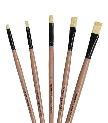 Saphire Flat Paint Brush Set of 5 | Professional Taklon Synthetic Long Handle Artist Brushes for Acrylic, Watercolor, Oil & Gouache Painting | Smooth Strokes, Broad Coverage & Easy Blending - Isomars