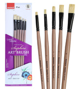 Saphire Flat Paint Brush Set of 5 | Professional Taklon Synthetic Long Handle Artist Brushes for Acrylic, Watercolor, Oil & Gouache Painting | Smooth Strokes, Broad Coverage & Easy Blending - Isomars