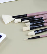 Saphire Painter’s Paint Brush Set of 7 | Professional Mixed Shape Hog Hair Artist Brushes for Acrylic & Oil Painting | Long Handle Canvas Brush Set (Filbert, Fan, Angular, Flat, Round, Deer Foot, Dagger) - Isomars
