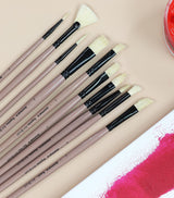 Saphire Professional Paint Brush Set of 10 | Mixed Long Handle Hog Hair Artist Brushes for Acrylic & Oil Painting | Filbert, Fan, Angular, Flat, Round, Deer Foot, Dagger, Cat’s Tongue Canvas Brush Set - Isomars