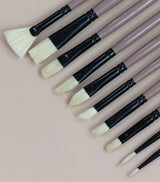 Saphire Professional Paint Brush Set of 10 | Mixed Long Handle Hog Hair Artist Brushes for Acrylic & Oil Painting | Filbert, Fan, Angular, Flat, Round, Deer Foot, Dagger, Cat’s Tongue Canvas Brush Set - Isomars
