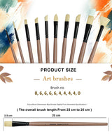 Saphire Professional Paint Brush Set of 10 | Mixed Long Handle Hog Hair Artist Brushes for Acrylic & Oil Painting | Filbert, Fan, Angular, Flat, Round, Deer Foot, Dagger, Cat’s Tongue Canvas Brush Set - Isomars