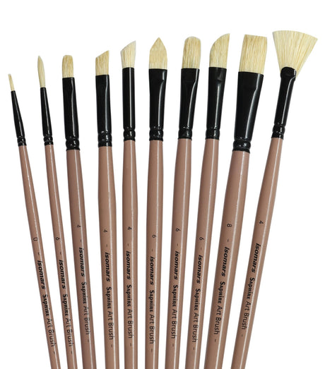 Saphire Professional Paint Brush Set of 10 | Mixed Long Handle Hog Hair Artist Brushes for Acrylic & Oil Painting | Filbert, Fan, Angular, Flat, Round, Deer Foot, Dagger, Cat’s Tongue Canvas Brush Set - Isomars