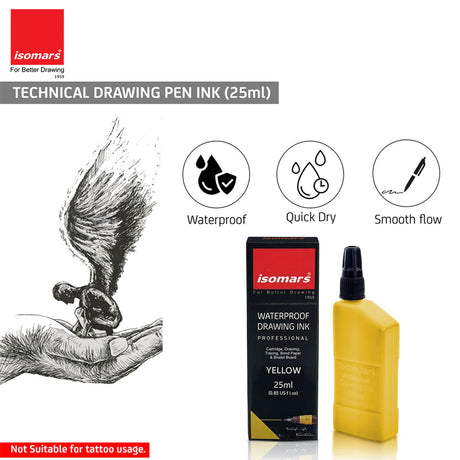 Technical Drawing Pen Ink 25ml | Waterproof High Opacity Ink for Rapidograph Pens, Drafting, Illustration & Calligraphy (Multi Colors) - Isomars