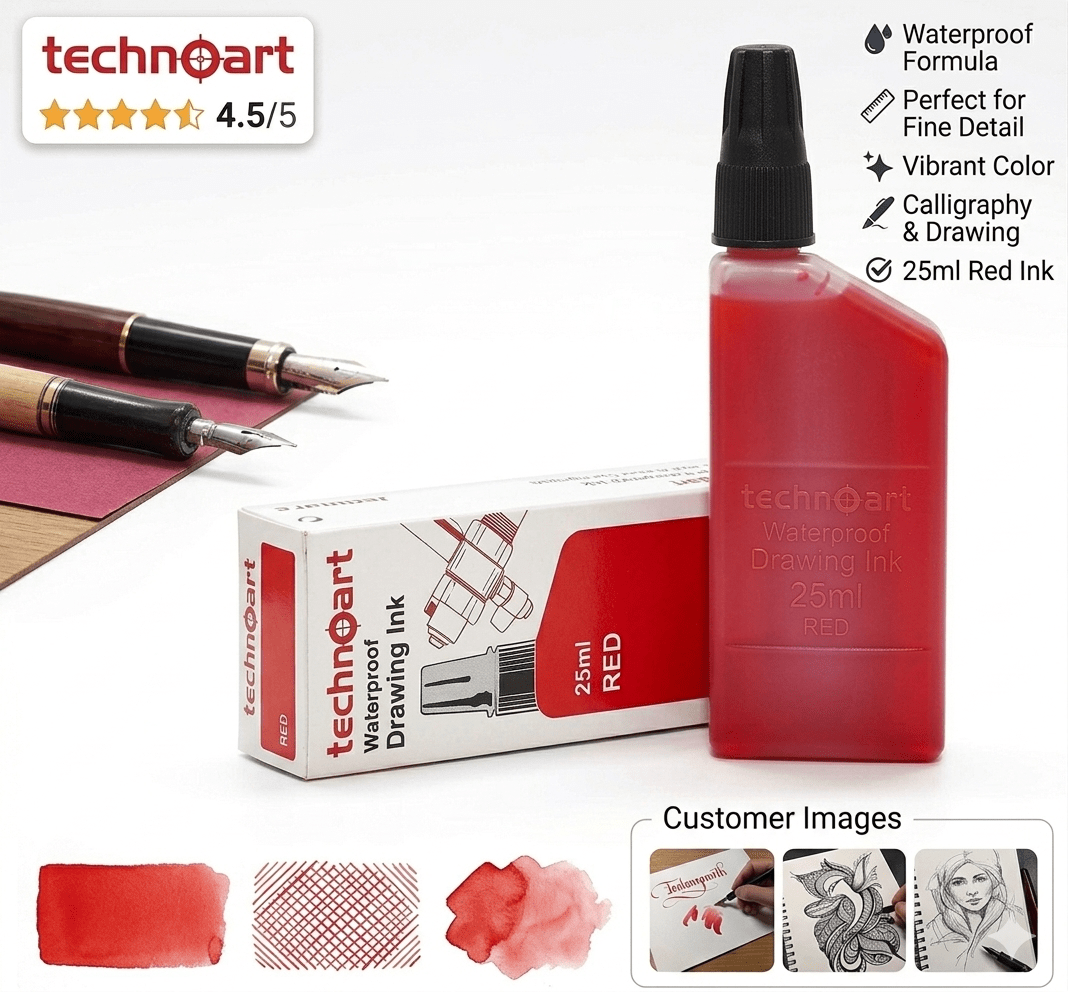 Technical Drawing Pen Ink 25ml | Waterproof High Opacity Ink for Rapidograph Pens, Drafting, Illustration & Calligraphy (Multi Colors) - Isomars