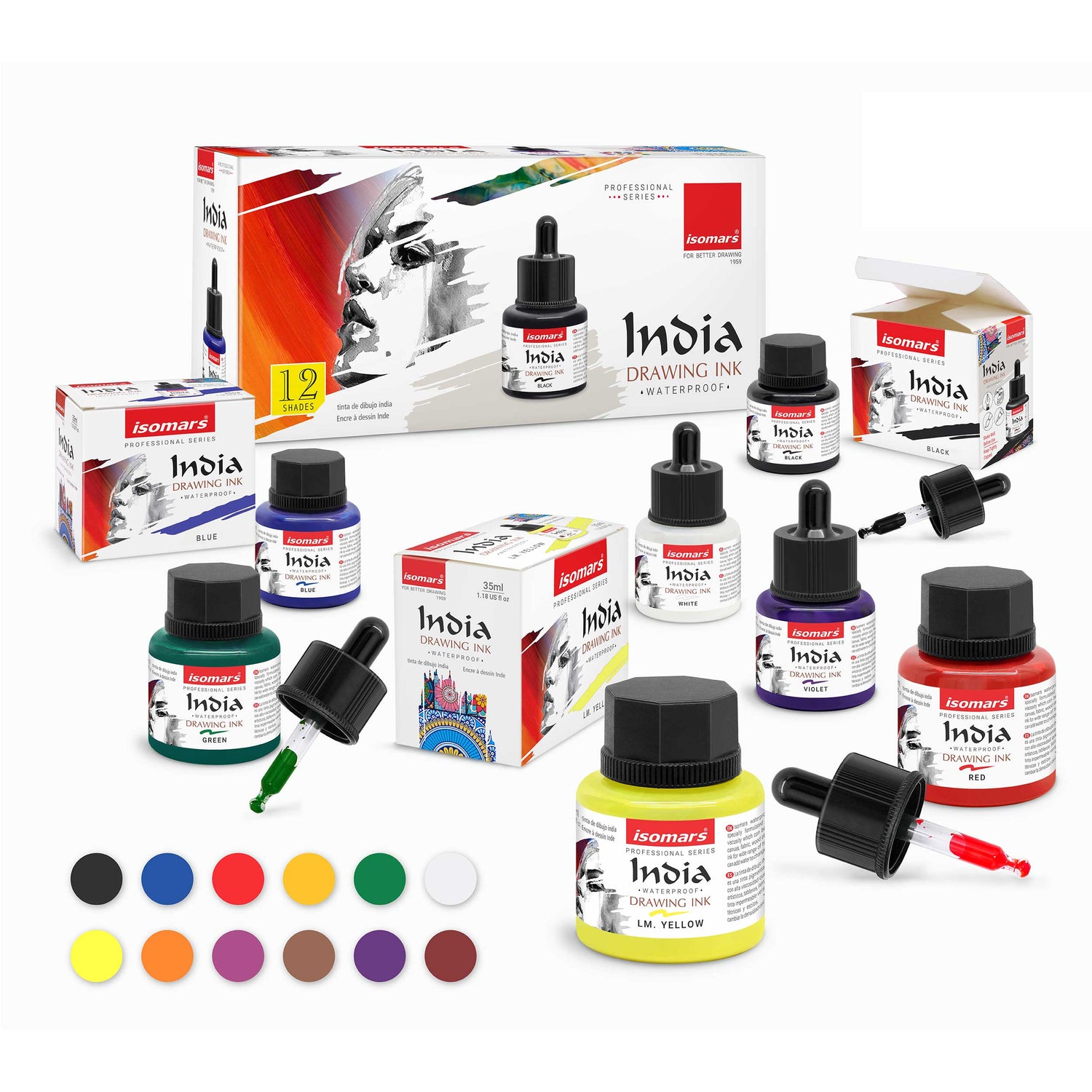waterproof drawing ink set of 12 colors