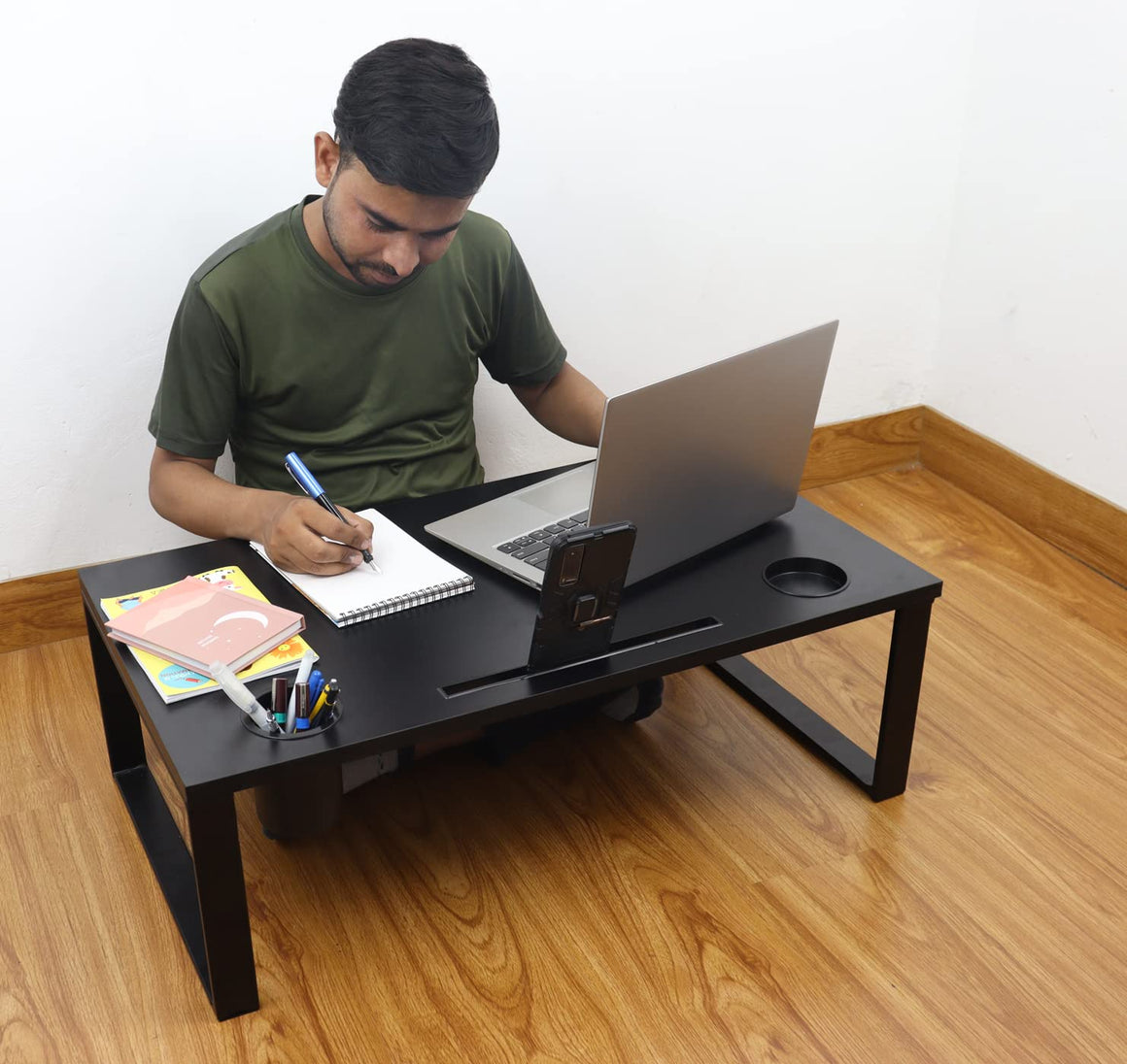 Isomars Bed Desk/Floor Desk Laptop Study Table for Work from Home, Online Classes, Card Games and Kid's Activities (Black - Extra Large)