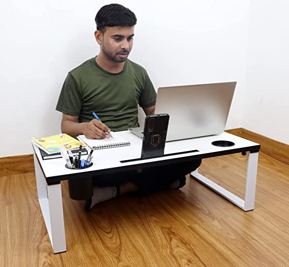 Isomars Multipurpose Bed Desk / Floor Desk Laptop Study Table for Work from Home, Online Classes, Card Games and Kid's Activities, Length - 76 cm, Width - 43 cm and Height - 25 cm (White)