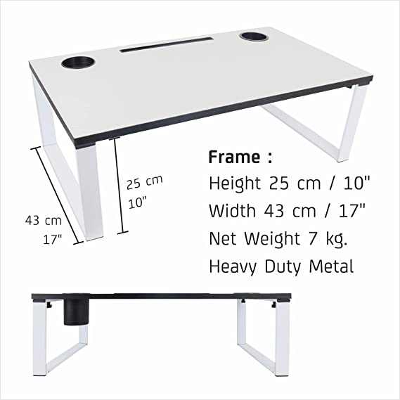 Isomars Multipurpose Bed Desk / Floor Desk Laptop Study Table for Work from Home, Online Classes, Card Games and Kid's Activities, Length - 76 cm, Width - 43 cm and Height - 25 cm (White)