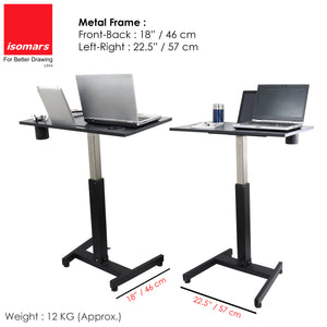 Isomars Airlift Made in India Multipurpose Height Adjustable 'SIT & Stand Laptop Table' with Foot Lever for Breakfast, Online Classes, Other Activities with Large Table Top (Black)