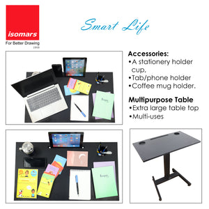 Isomars Airlift Made in India Multipurpose Height Adjustable 'SIT & Stand Laptop Table' with Foot Lever for Breakfast, Online Classes, Other Activities with Large Table Top (Black)