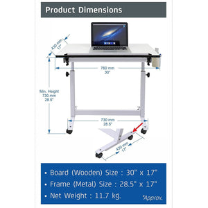 Isomars Multipurpose Laptop Table Study Desk Drawing Table, Caster Lockable Wheels, Adjustable Height and Angle for Work from Home, Office, Bedroom