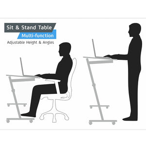 Isomars Multipurpose Laptop Table Study Desk Drawing Table, Caster Lockable Wheels, Adjustable Height and Angle for Work from Home, Office, Bedroom