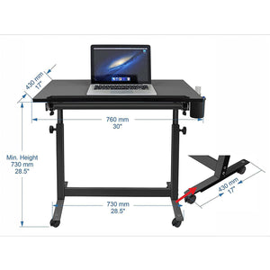 Isomars Multipurpose Laptop Table Study Desk Drawing Table, Caster Lockable Wheels, Adjustable Height and Angle for Work from Home, Office, Bedroom - Black (Alloy Steel)