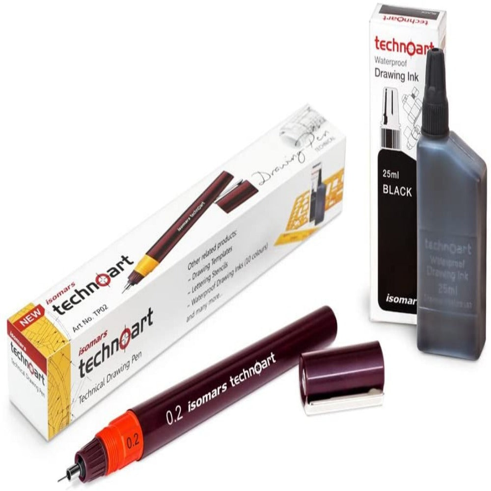 Isomars Fineliner Technical Drawing Pen 0.2 and Ink Combo Set