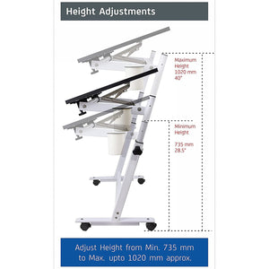 Isomars Multipurpose Laptop Table Study Desk Drawing Table, Caster Lockable Wheels, Adjustable Height and Angle for Work from Home, Office, Bedroom