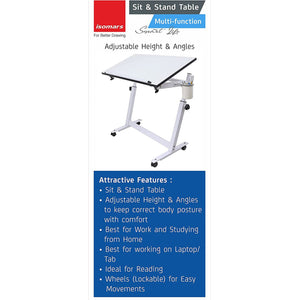 Isomars Multipurpose Laptop Table Study Desk Drawing Table, Caster Lockable Wheels, Adjustable Height and Angle for Work from Home, Office, Bedroom