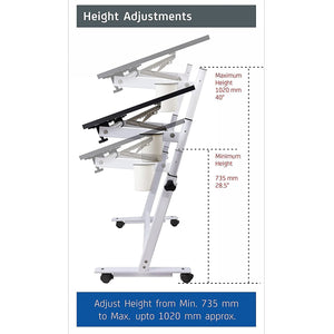 Isomars Multipurpose Laptop Table Study Desk Drawing Table, Caster Lockable Wheels, Adjustable Height and Angle for Work from Home, Office, Bedroom - Black (Alloy Steel)