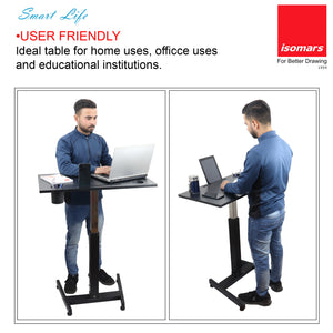 Isomars Airlift Made in India Multipurpose Height Adjustable 'SIT & Stand Laptop Table' with Foot Lever for Breakfast, Online Classes, Other Activities with Large Table Top (Black)