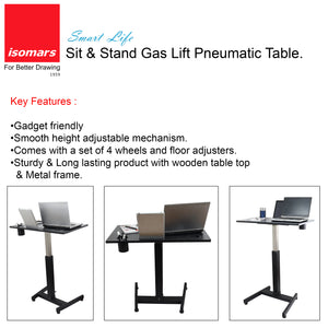 Isomars Airlift Made in India Multipurpose Height Adjustable 'SIT & Stand Laptop Table' with Foot Lever for Breakfast, Online Classes, Other Activities with Large Table Top (Black)