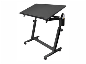 Isomars Multipurpose Laptop Table Study Desk Drawing Table, Caster Lockable Wheels, Adjustable Height and Angle for Work from Home, Office, Bedroom - Black (Alloy Steel)