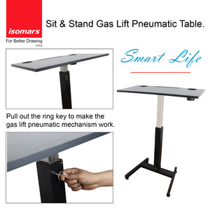 Isomars Airlift Made in India Multipurpose Height Adjustable 'SIT & Stand Laptop Table' with Foot Lever for Breakfast, Online Classes, Other Activities with Large Table Top (Black)