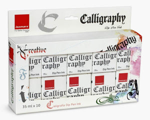 Calligraphy Ink (Set of 10) with FREE Straight and Oblique Holders