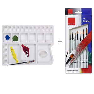 Color Mixing Palette & Round Paint Brushes