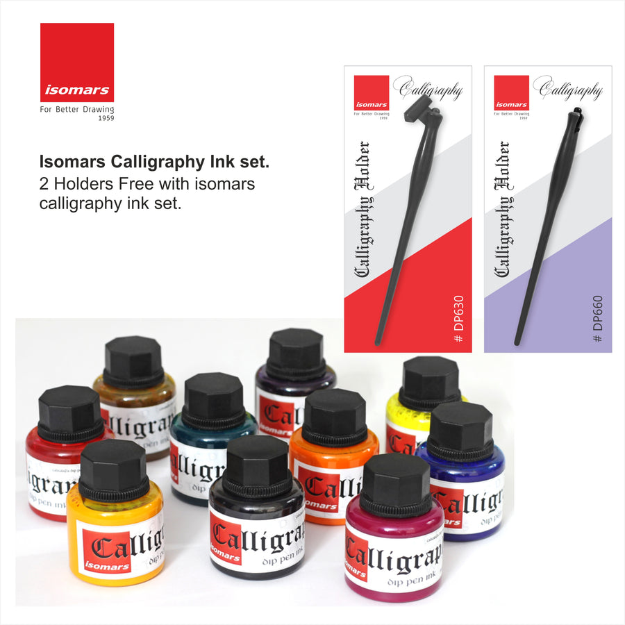 Calligraphy Ink (Set of 10) with FREE Straight and Oblique Holders