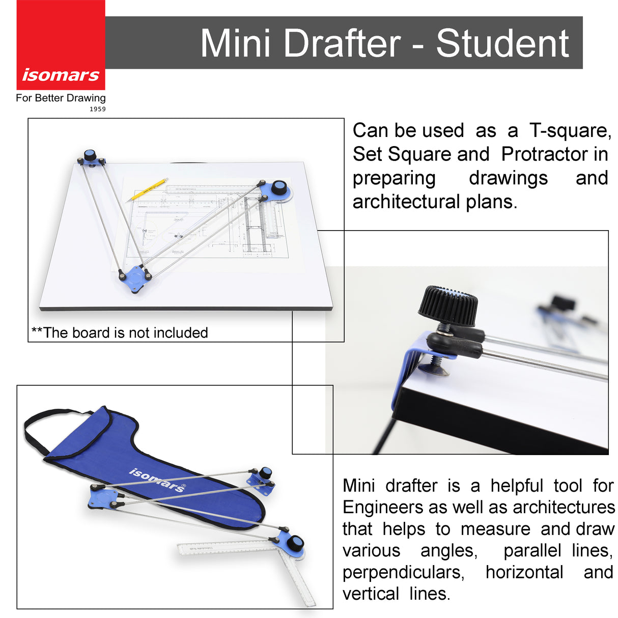 Isomars Drawing Board Table - Scholar with White Laminated Board Size - 25.5"x35" and Drafter
